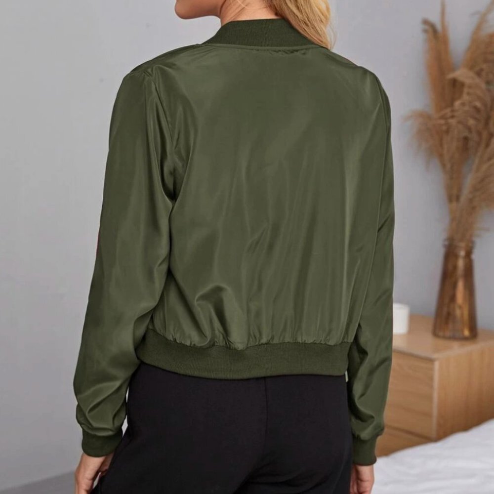 Zip up bomber jacket sporty minimalist burgundy - Picture 6 of 12